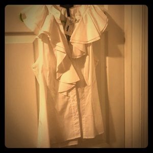 BCBGmaxazria White tank with ruffles